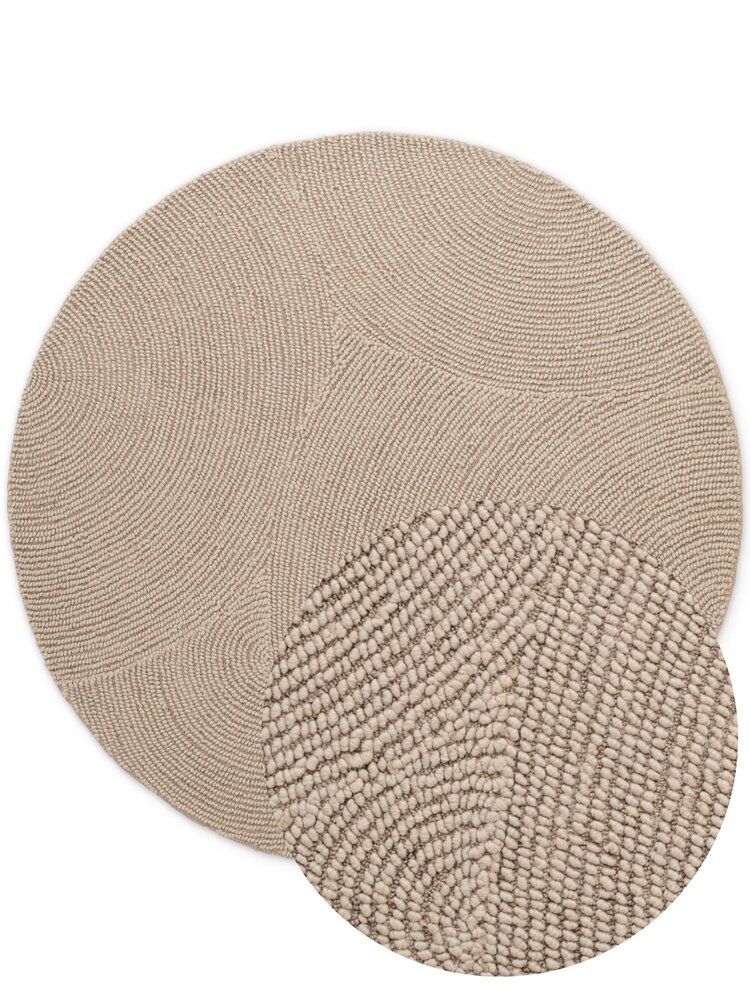 Wollen Japandi vloerkleed - Eleni Rond Beige - 150cm rond Ø Wollen Japandi vloerkleed - Eleni Rond Beige - 150cm rond Ø