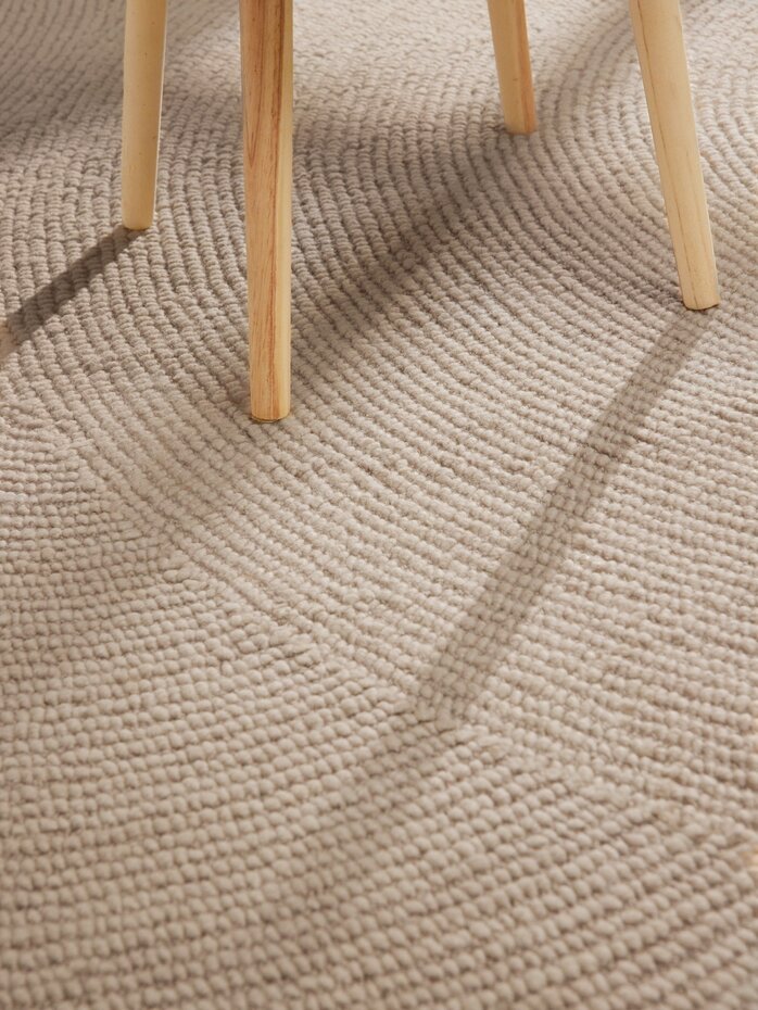 Wollen Japandi vloerkleed - Eleni Rond Beige - 150cm rond Ø Wollen Japandi vloerkleed - Eleni Rond Beige - 150cm rond Ø