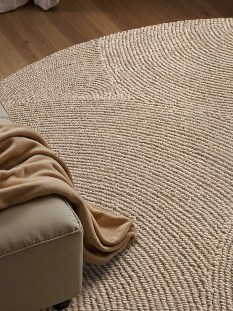 Wollen Japandi vloerkleed - Eleni Rond Beige - 150cm rond Ø Wollen Japandi vloerkleed - Eleni Rond Beige - 150cm rond Ø