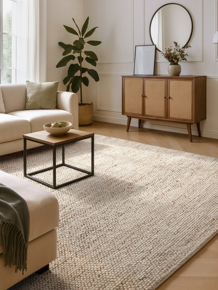 Wollen vloerkleed - Peas Natural Creme/Beige Wollen vloerkleed - Peas Natural Creme/Beige