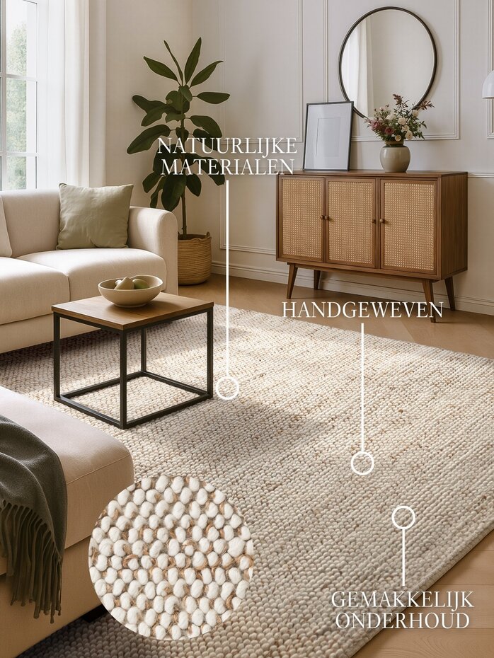 Wollen vloerkleed - Peas Natural Creme/Beige Wollen vloerkleed - Peas Natural Creme/Beige