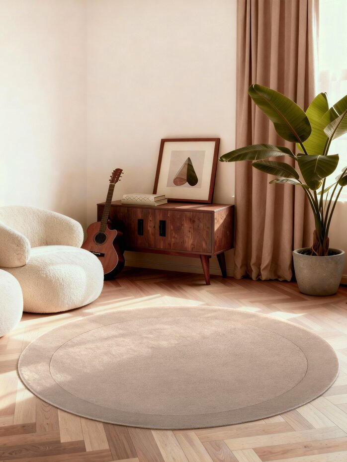 Rond wollen vloerkleed - Kari Beige