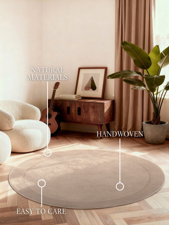 Rond wollen vloerkleed - Kivi Beige Rond wollen vloerkleed - Kivi Beige