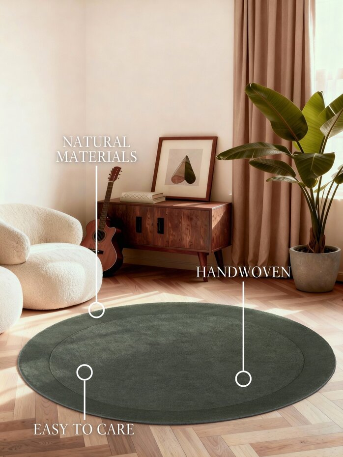 Rond wollen vloerkleed - Kivi Groen Rond wollen vloerkleed - Kivi Groen