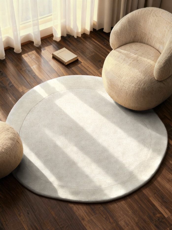 Organisch rond wollen vloerkleed - Kari Creme