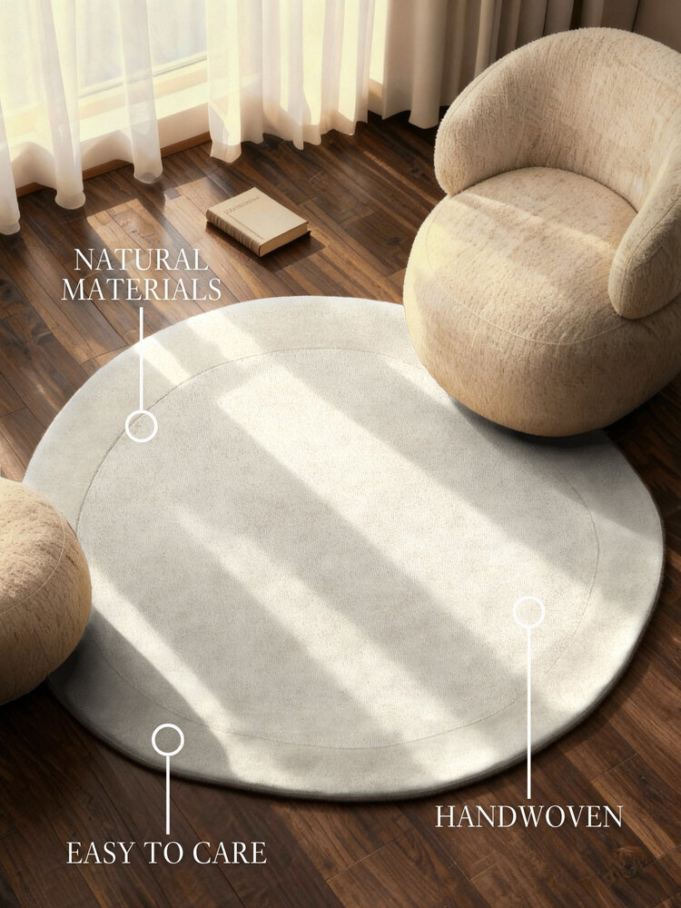 Organisch rond wollen vloerkleed - Kari Creme