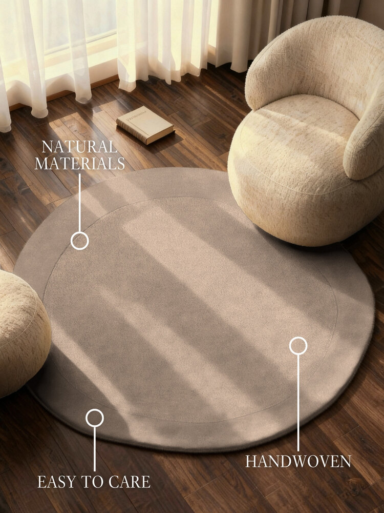 Organisch rond wollen vloerkleed - Kivi Beige Organisch rond wollen vloerkleed - Kivi Beige