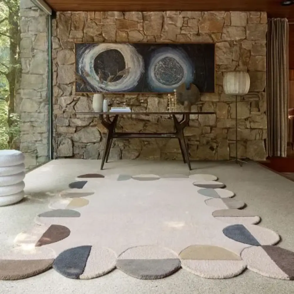 Organisch wollen vloerkleed - Mia Scallop Frame Beige/Naturel Organisch wollen vloerkleed - Mia Scallop Frame Beige/Naturel