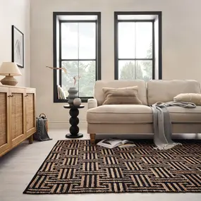 Jute vloerkleed - Meander Naturel/Zwart