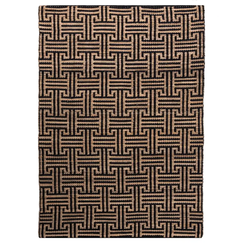 Jute vloerkleed - Meander Naturel/Zwart