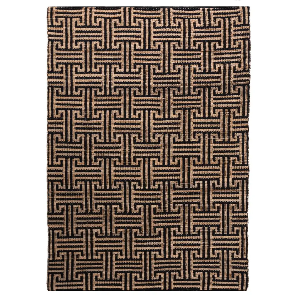 Jute vloerkleed - Meander Naturel/Zwart