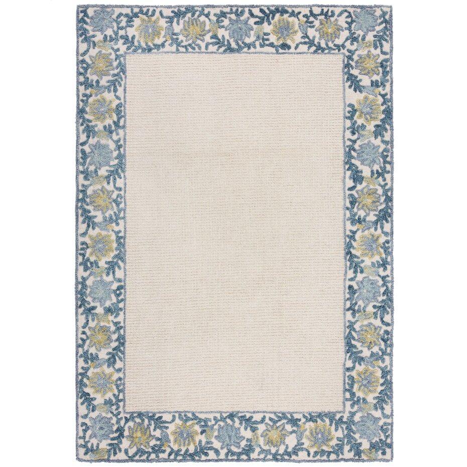 Wollen vloerkleed - Myla Floral Frame Blauw