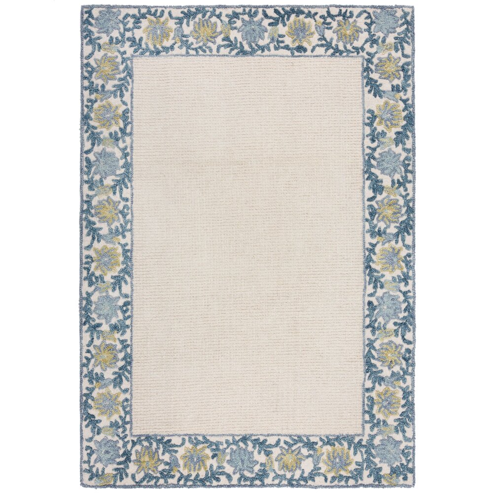 Wollen vloerkleed - Myla Floral Frame Blauw