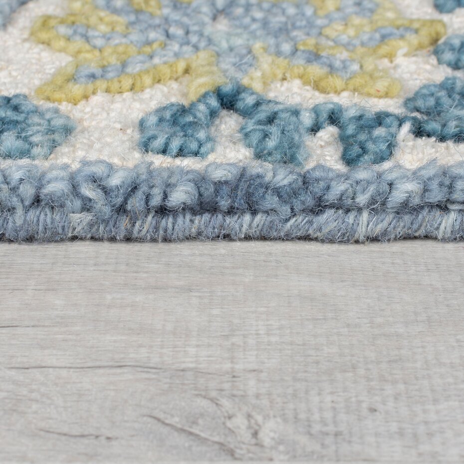 Wollen vloerkleed - Myla Floral Frame Blauw