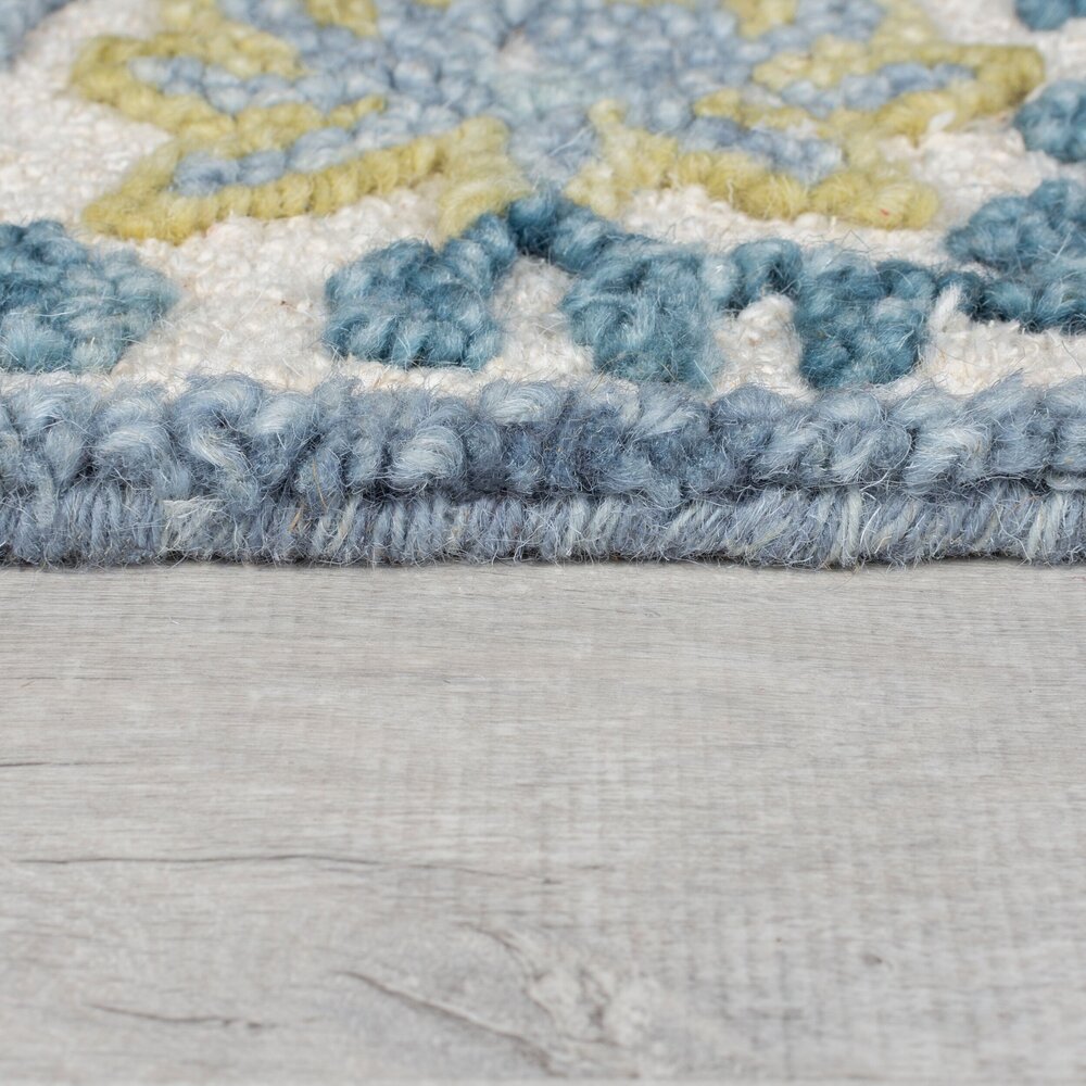 Wollen vloerkleed - Myla Floral Frame Blauw