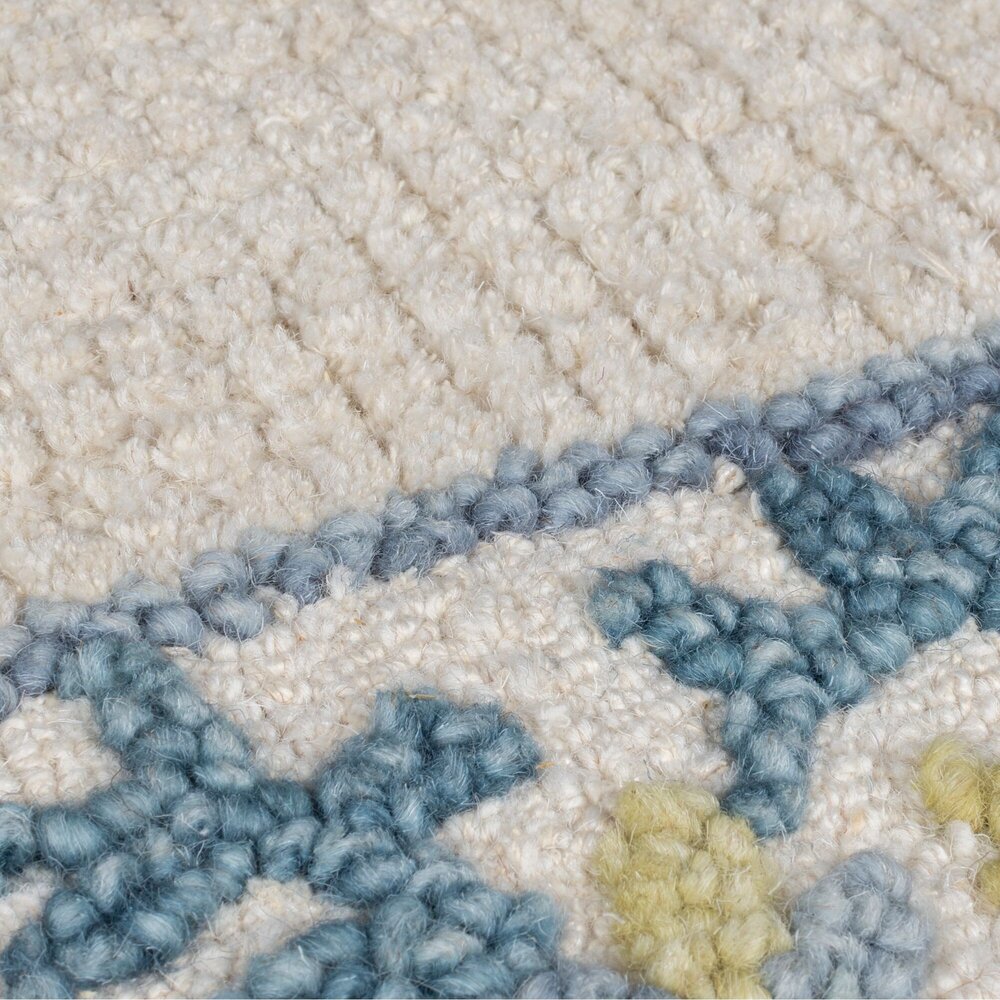 Wollen vloerkleed - Myla Floral Frame Blauw