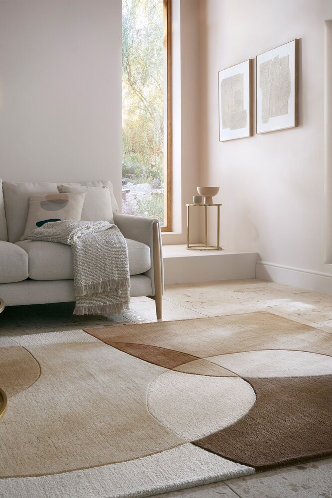 Wollen abstract vloerkleed - Rado Glow Bruin/Beige Wollen abstract vloerkleed - Rado Glow Bruin/Beige