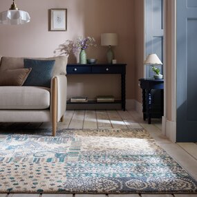 Wollen vloerkleed - Eloise Patchwork Blauw Wollen vloerkleed - Eloise Patchwork Blauw