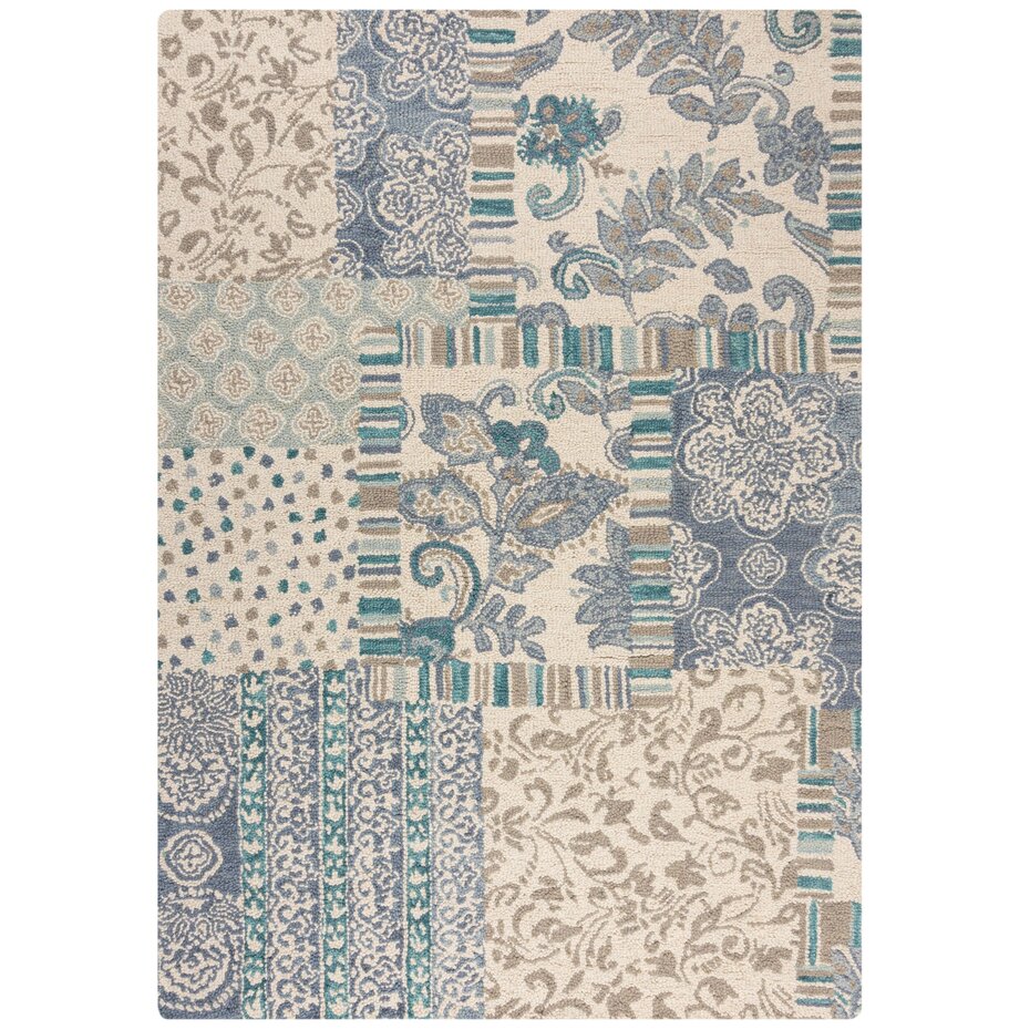 Wollen vloerkleed - Eloise Patchwork Blauw Wollen vloerkleed - Eloise Patchwork Blauw