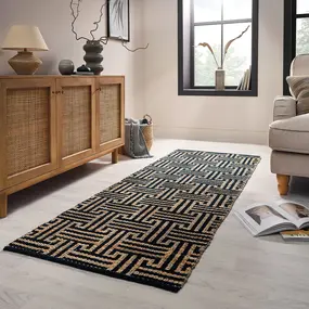 Jute loper - Meander Naturel/Zwart