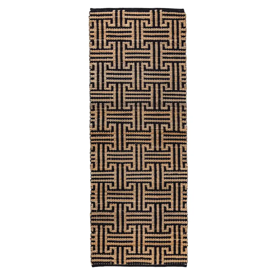 Jute loper - Meander Naturel/Zwart