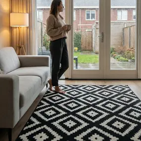 Geometrisch vloerkleed - Diamond Zwart/Wit