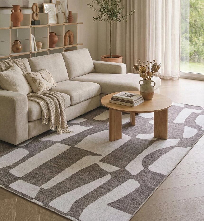 Abstract vloerkleed - Burano Bruin