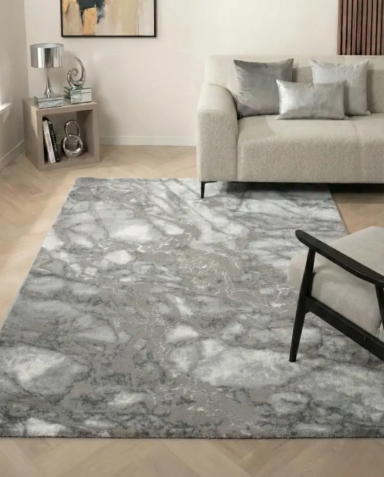 Laagpolig marmer vloerkleed - Marble Grijs/Zilver