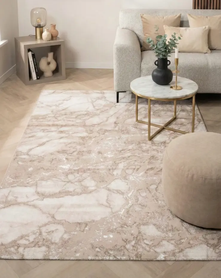 Laagpolig marmer vloerkleed - Marble Beige