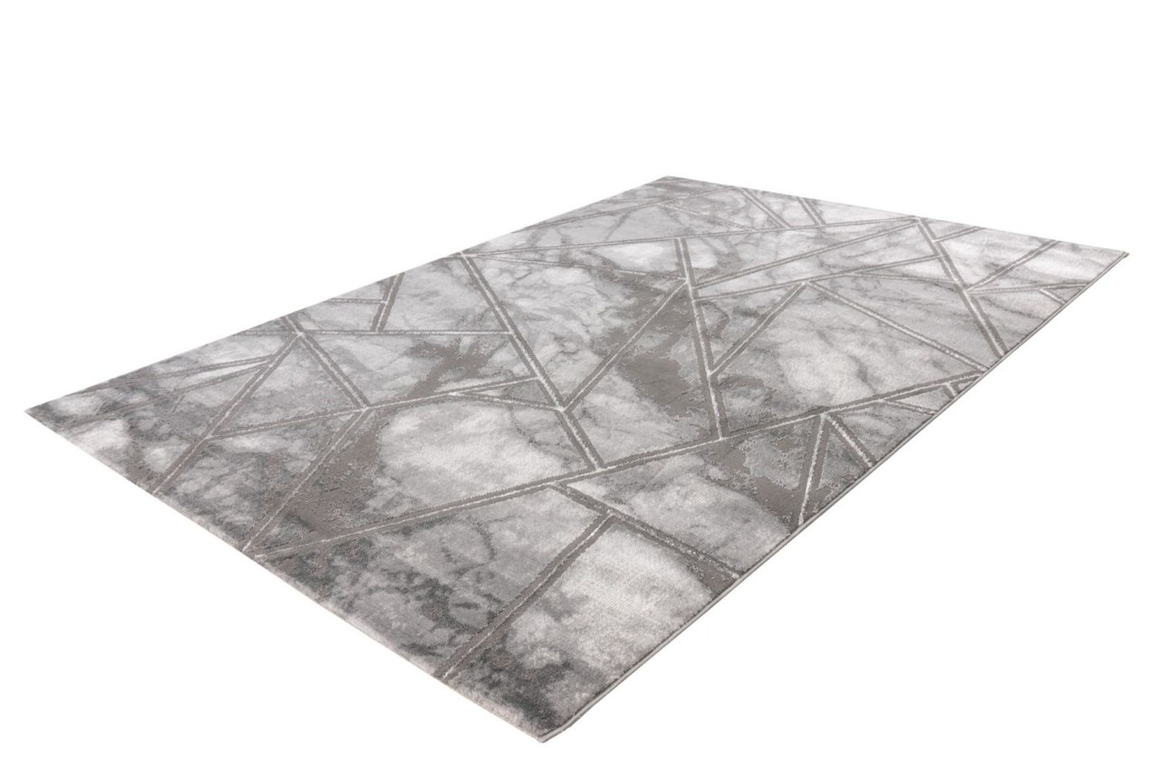 Laagpolig marmer vloerkleed - Marble Lines Grijs/Zilver