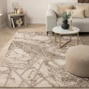 Laagpolig marmer vloerkleed - Marble Lines Beige