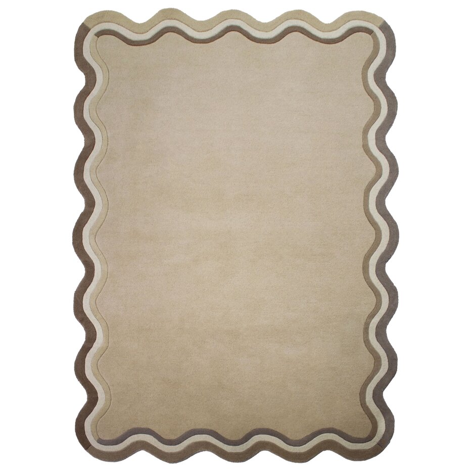 Wollen vloerkleed - Leo Scallop Border Beige/Taupe Wollen vloerkleed - Leo Scallop Border Beige/Taupe