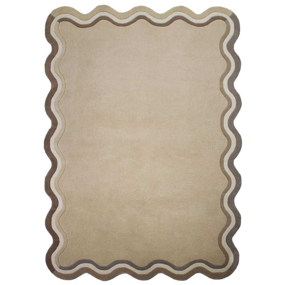 Wollen vloerkleed - Leo Scallop Border Beige/Taupe Wollen vloerkleed - Leo Scallop Border Beige/Taupe