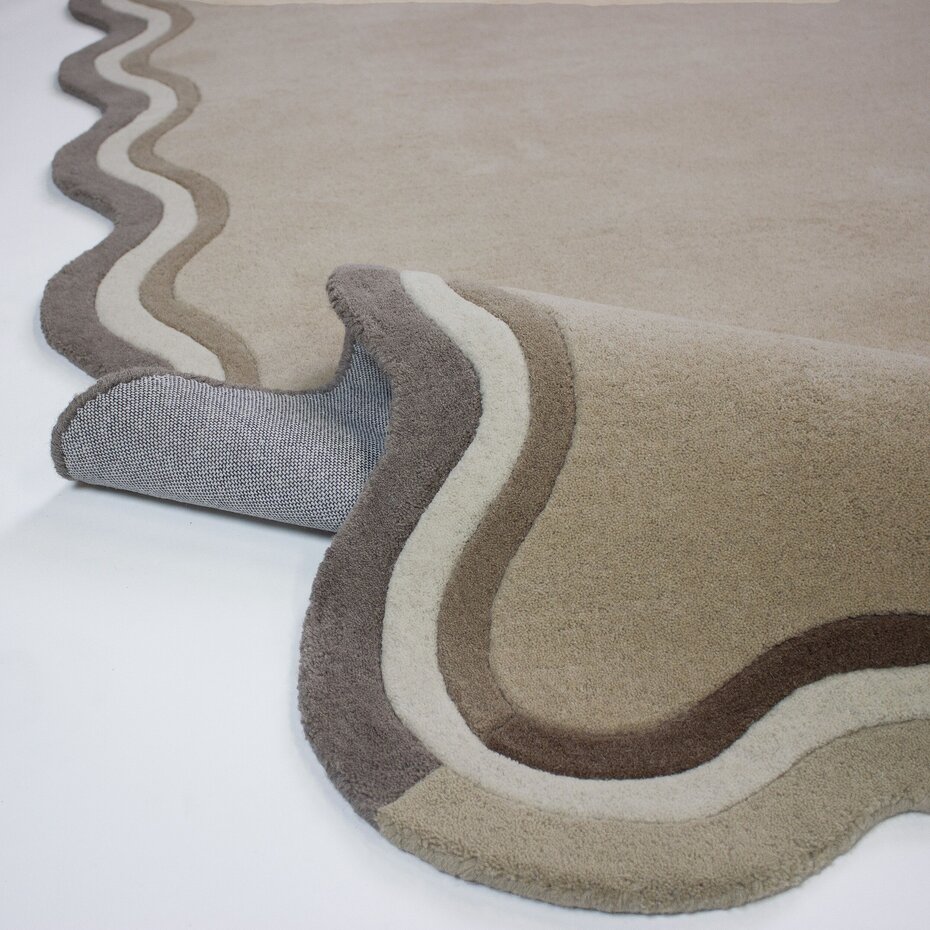Wollen vloerkleed - Leo Scallop Border Beige/Taupe Wollen vloerkleed - Leo Scallop Border Beige/Taupe