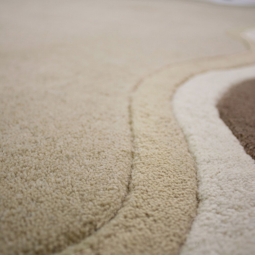 Wollen vloerkleed - Leo Scallop Border Beige/Taupe Wollen vloerkleed - Leo Scallop Border Beige/Taupe