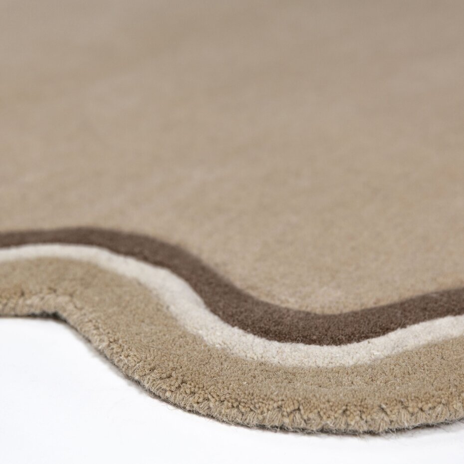Wollen vloerkleed - Leo Scallop Border Beige/Taupe Wollen vloerkleed - Leo Scallop Border Beige/Taupe