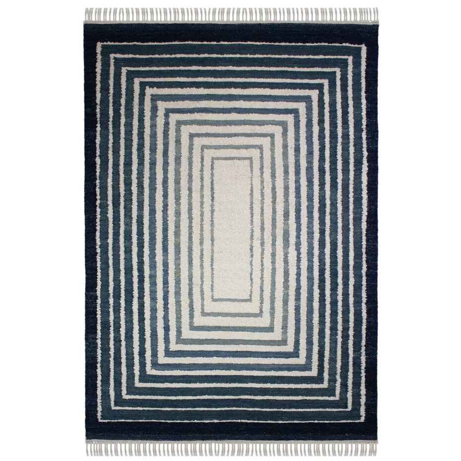 Wollen vloerkleed - Boucle Frame Blauw Wollen vloerkleed - Boucle Frame Blauw