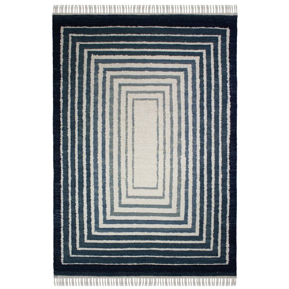 Wollen vloerkleed - Boucle Frame Blauw Wollen vloerkleed - Boucle Frame Blauw