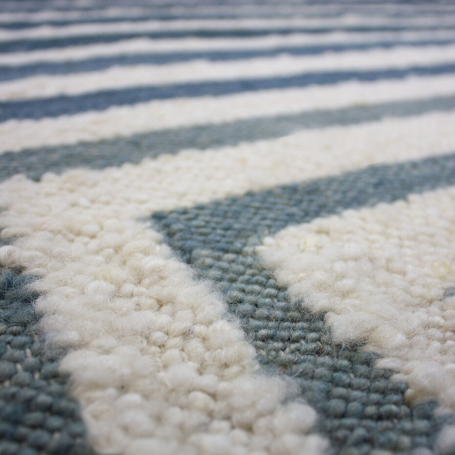 Wollen vloerkleed - Boucle Frame Blauw Wollen vloerkleed - Boucle Frame Blauw