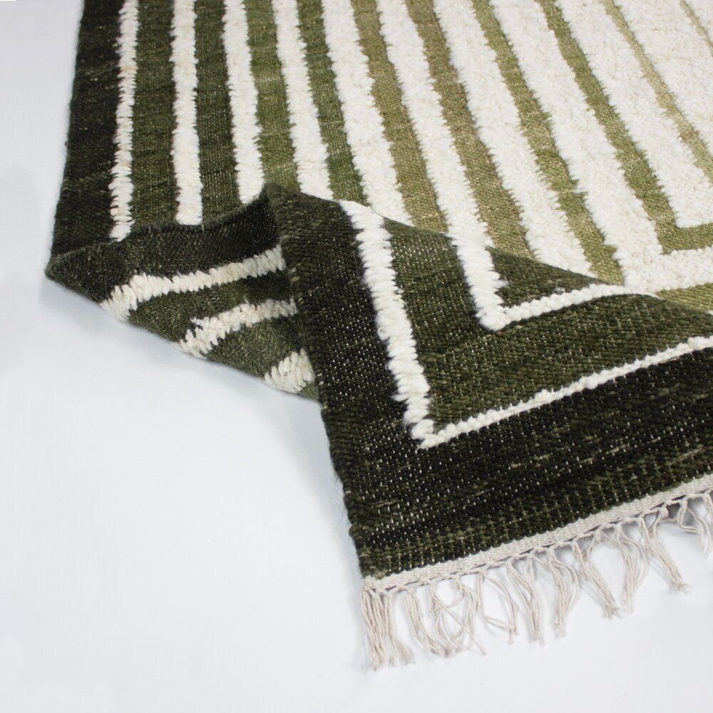 Wollen vloerkleed - Boucle Frame Groen Wollen vloerkleed - Boucle Frame Groen