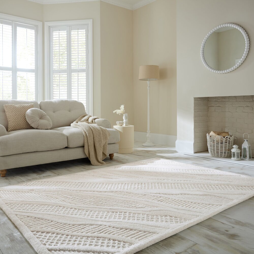 Wollen vloerkleed - Sculptured Abstract Wit Wollen vloerkleed - Sculptured Abstract Wit