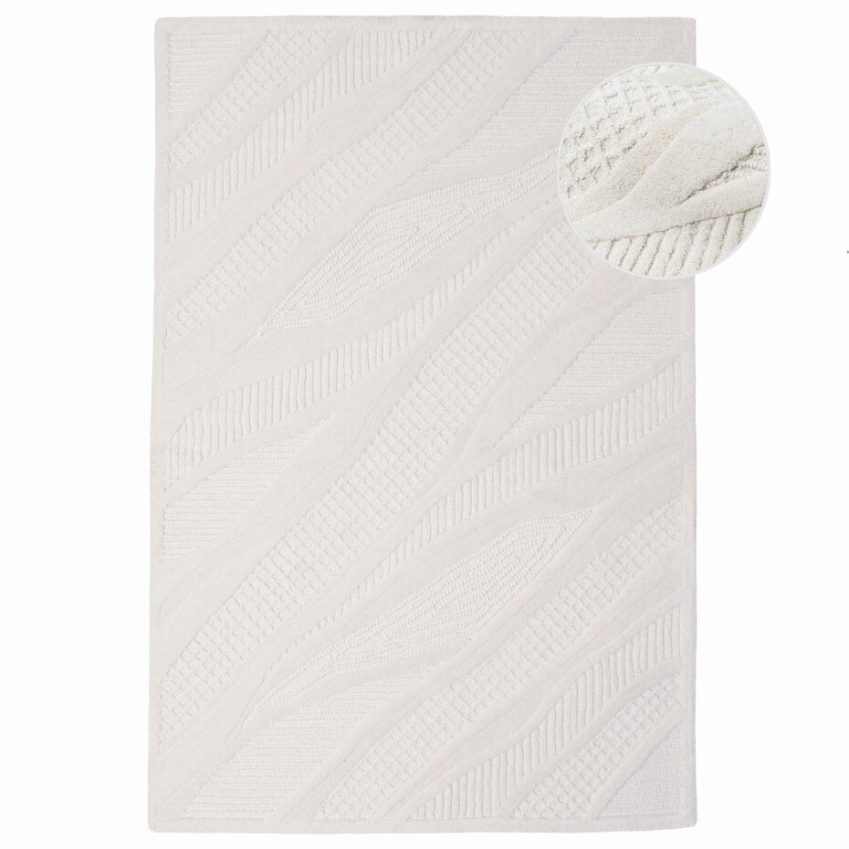 Wollen vloerkleed - Sculptured Abstract Wit Wollen vloerkleed - Sculptured Abstract Wit