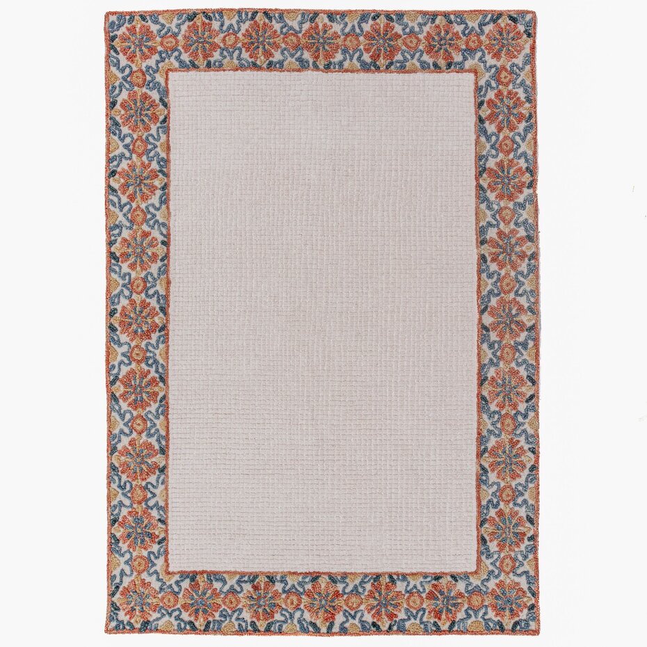 Wollen vloerkleed - Myla Floral Frame Beige/Terra