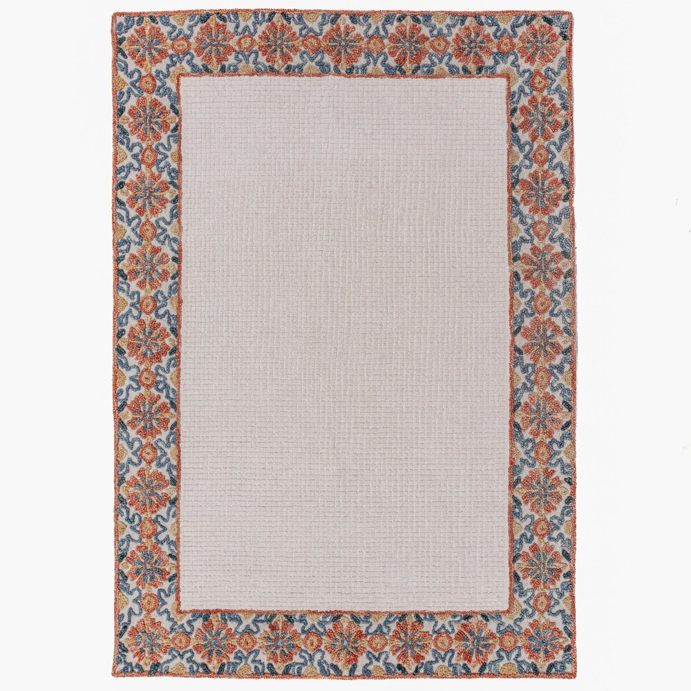 Wollen vloerkleed - Myla Floral Frame Beige/Terra
