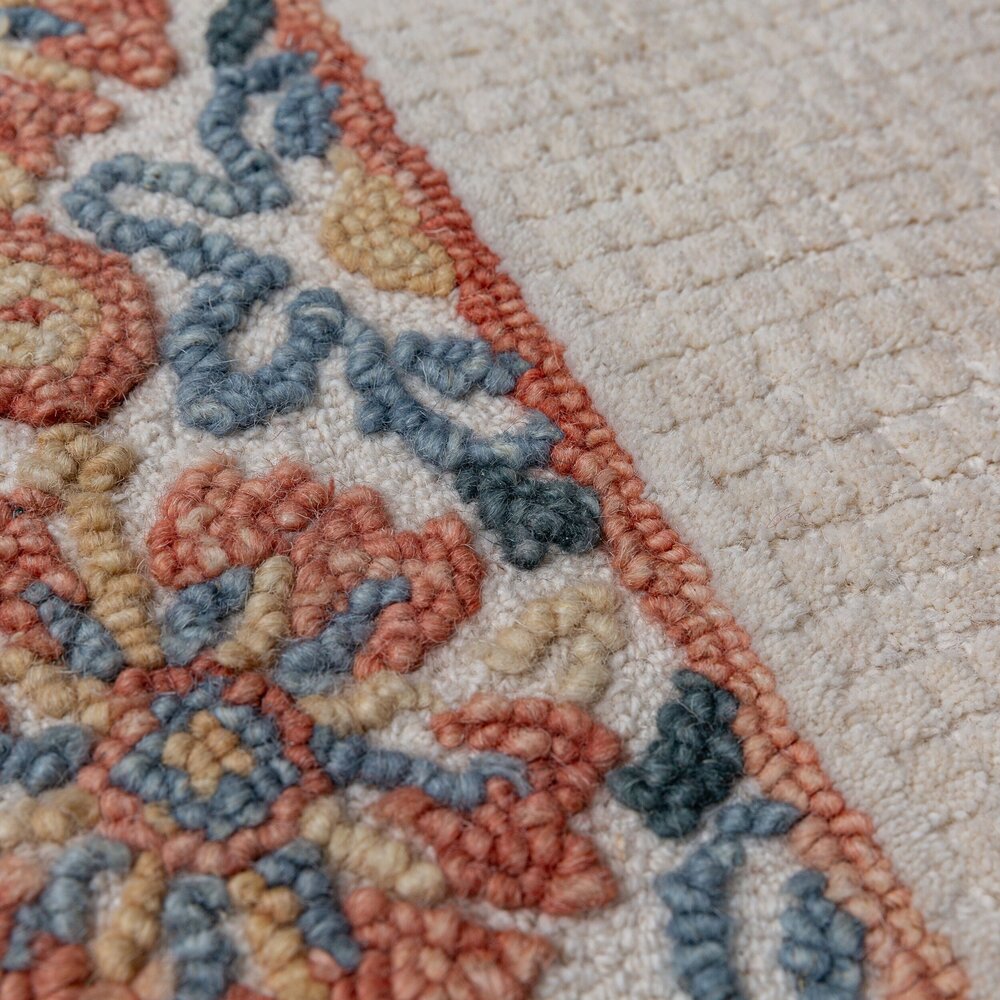 Wollen vloerkleed - Myla Floral Frame Beige/Terra