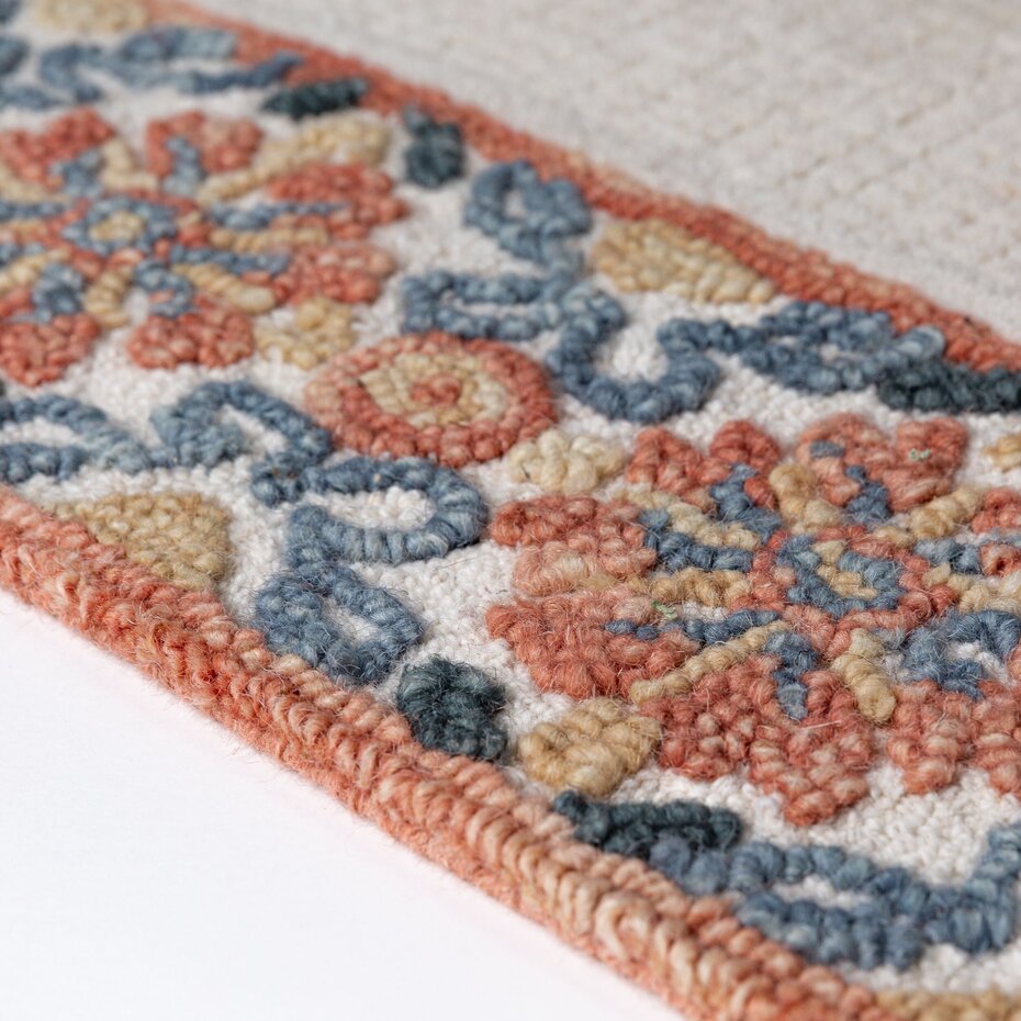 Wollen vloerkleed - Myla Floral Frame Beige/Terra