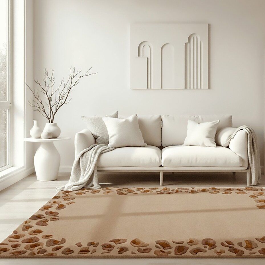 Viscose vloerkleed - Leopard Frame Naturel/Beige