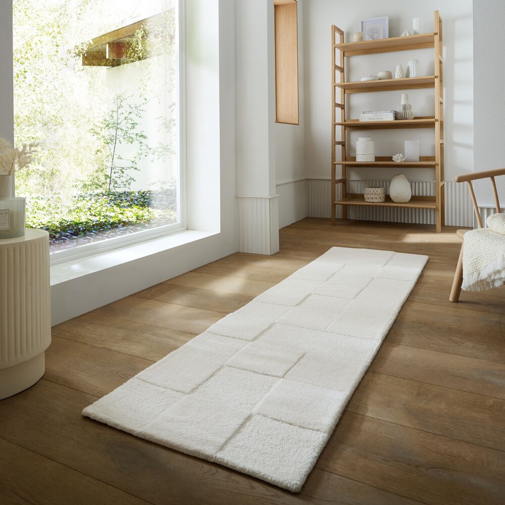 Wollen loper - Checkerboard Creme Wollen loper - Checkerboard Creme