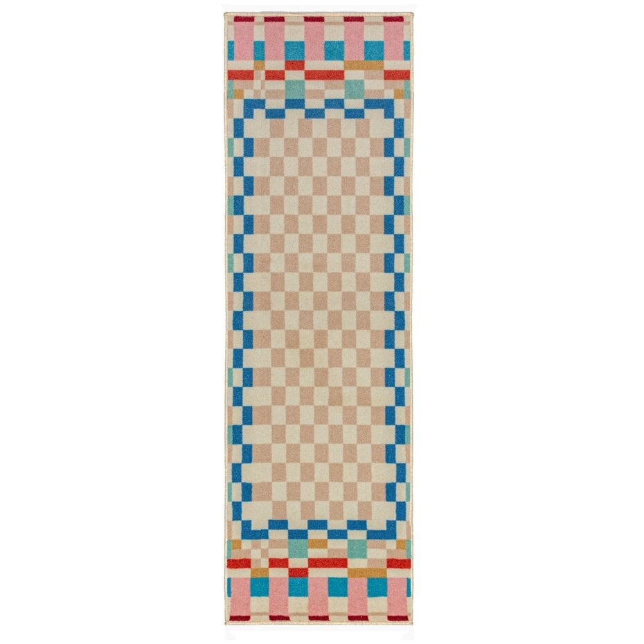 Wollen loper - Checkered Border Kleurrijk