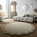 Rond wollen vloerkleed - Leo Scallop Border Beige/Taupe